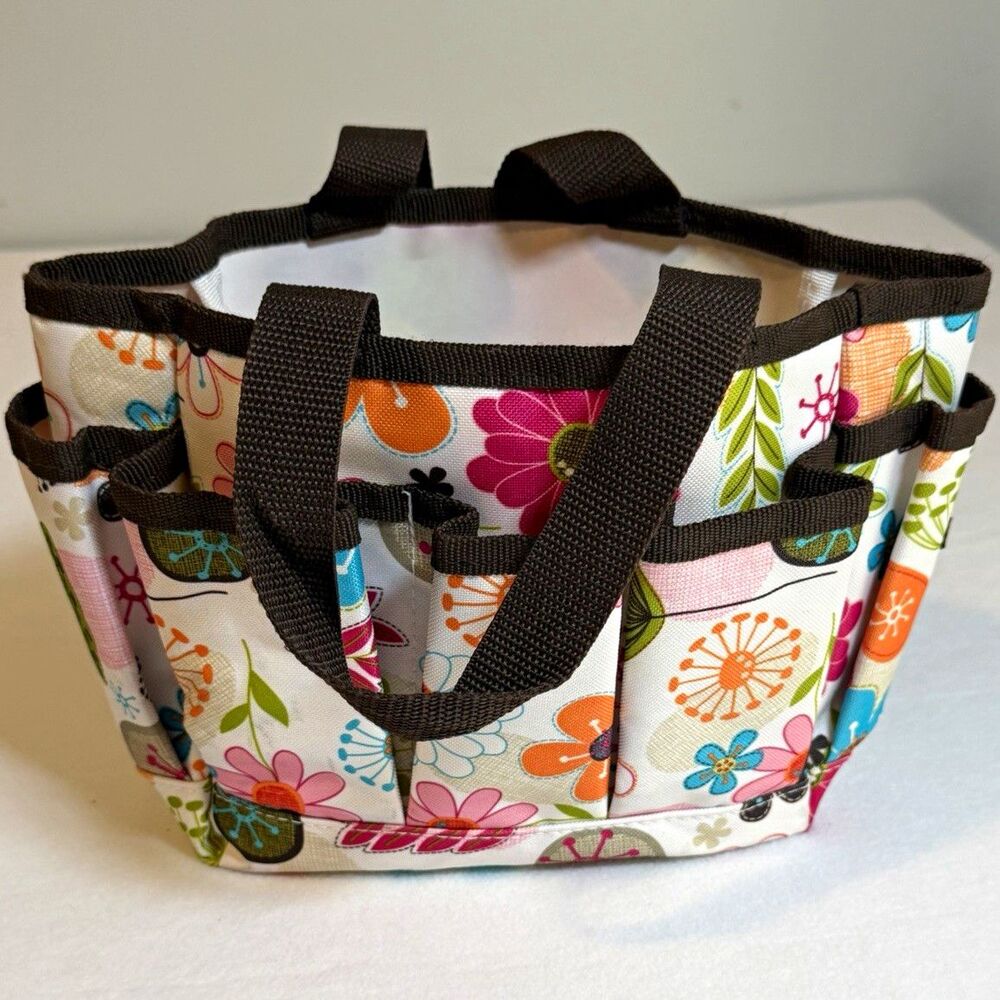 Thirty-One Floral Fabric Rectangular Storage Basket Tote w/ Handles